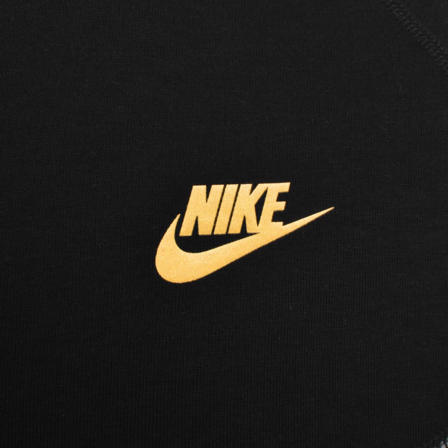 Black nike hoodie with gold letters cheap
